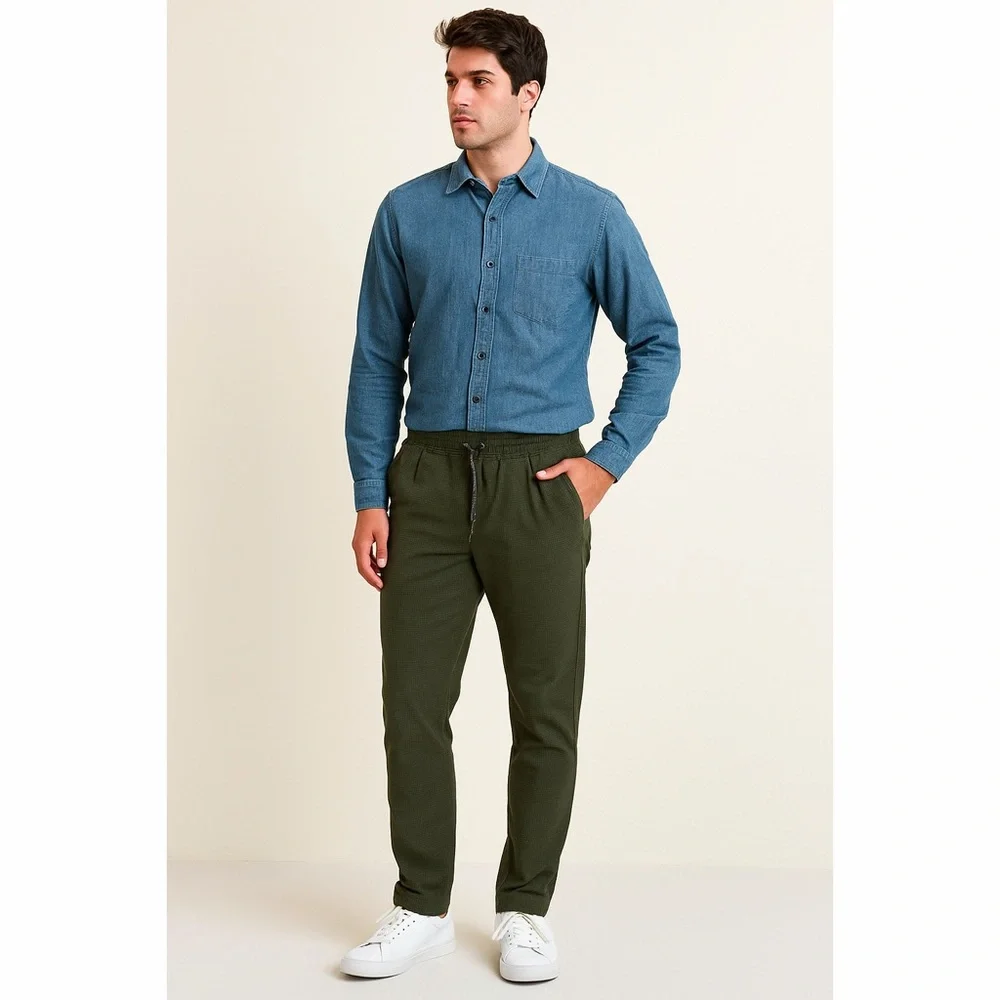 Raw Yarn | Geo Drawstring Elastic Waistband Pockets Ankle Snaps Pull On Pants